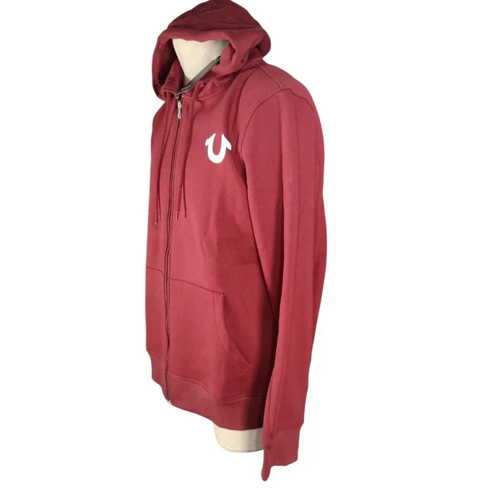 True Religion Overlap Buddha Full Zip Up Hoodie Mens XL Chocolate Truffle NWT